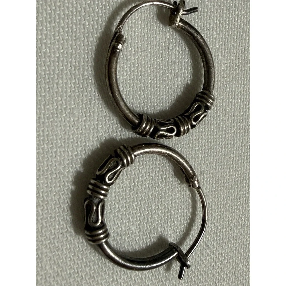 Sterling Silver Bali Style Hoop Earrings 925